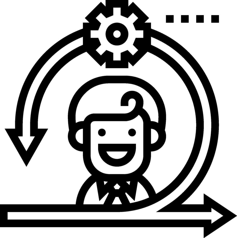 A man is standing in front of a gear icon vector