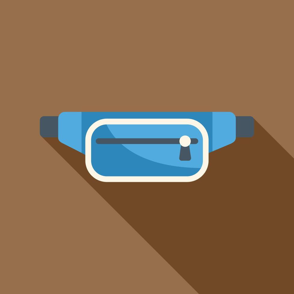 Blue waist bag casting long shadow on brown background vector