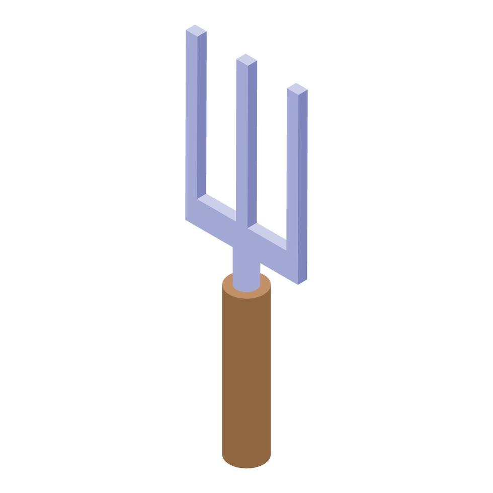 Garden fork with wooden handle for digging and aerating soil isometric view vector