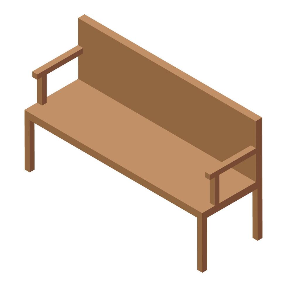 Wooden bench with backrest isometric illustration vector