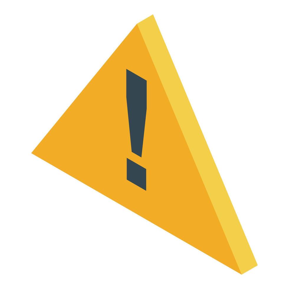 Yellow triangle warning sign showing danger with exclamation mark isometric icon vector