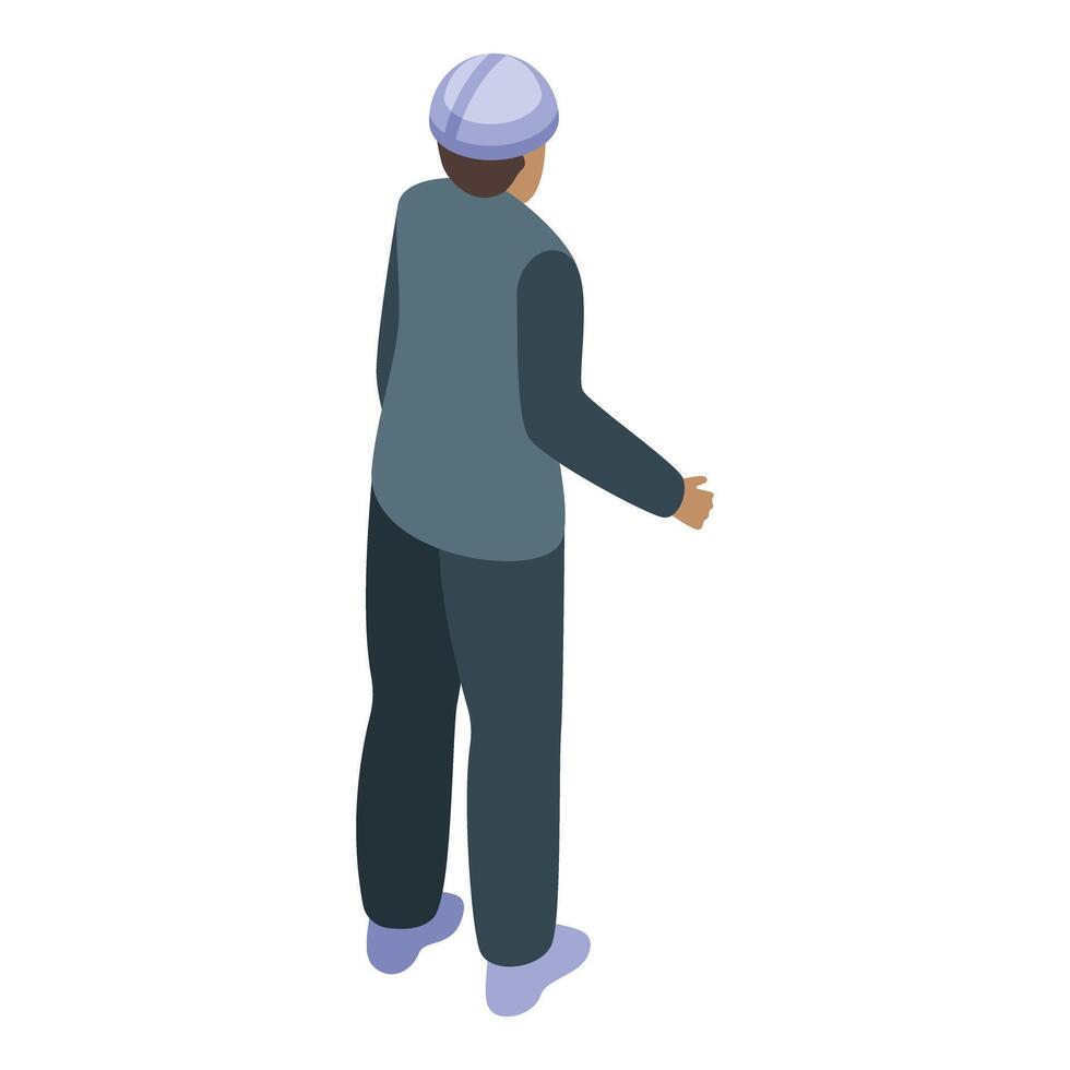 Construction engineer wearing uniform and helmet walking back view vector