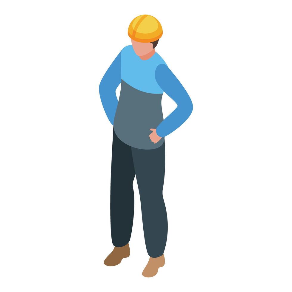 Construction manager wearing hard hat supervising project isometric icon vector