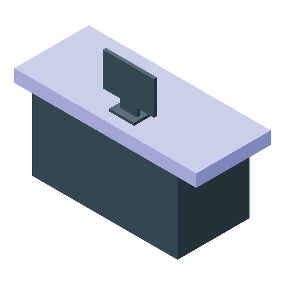 Modern office desk with computer monitor standing on top vector
