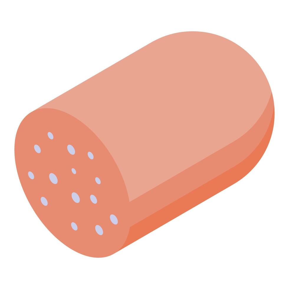 Sausage stick lying horizontally with white fat pieces isometric view vector