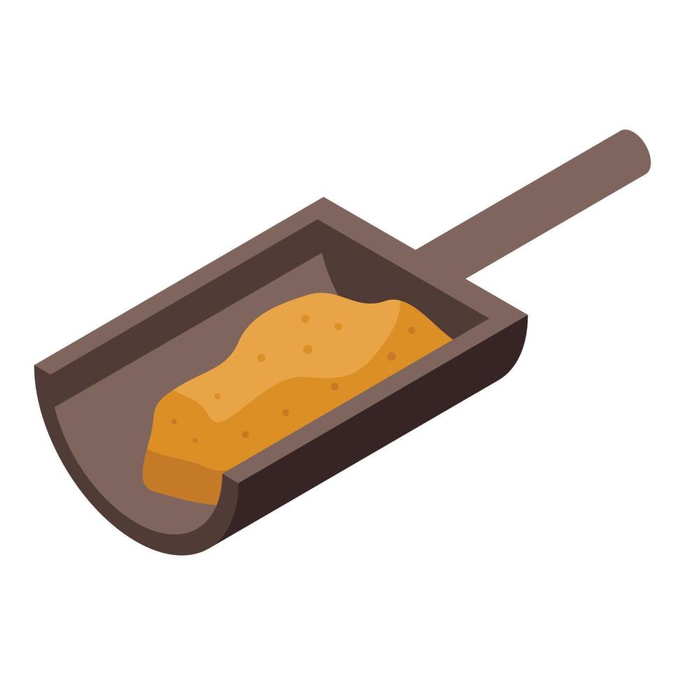 Wooden scoop holding pile of turmeric powder vector