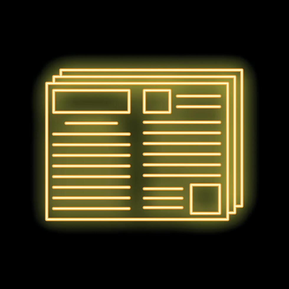 Yellow neon sign of newspaper with blank space for text on a black background vector