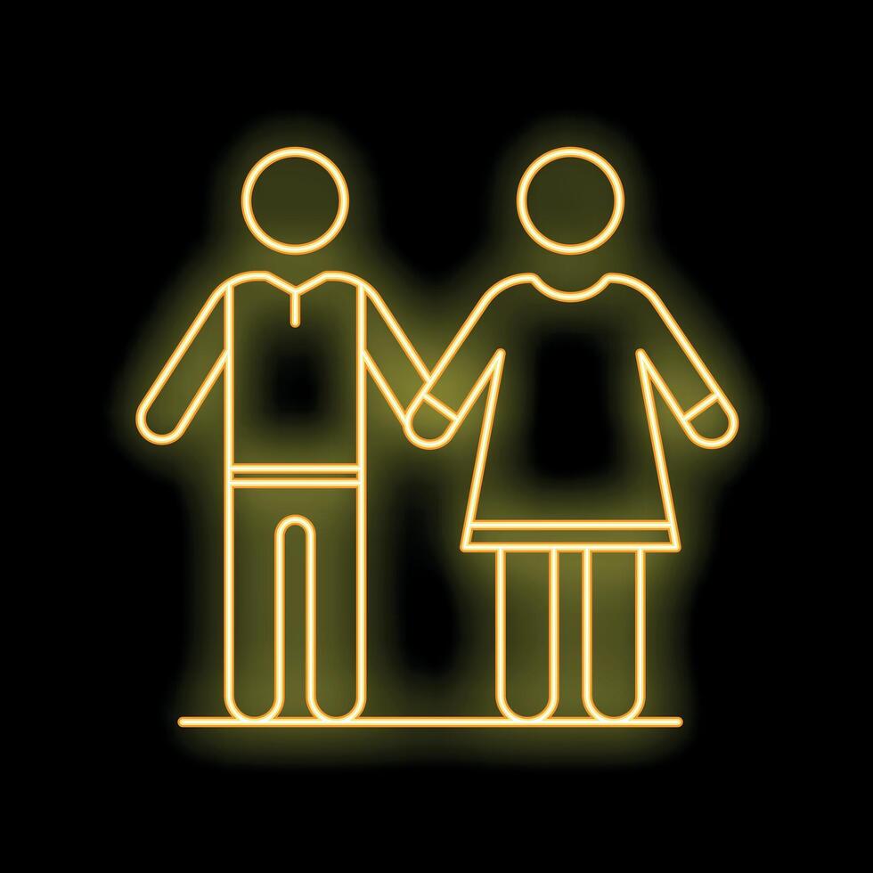 Neon couple holding hands icon, relationship symbol vector