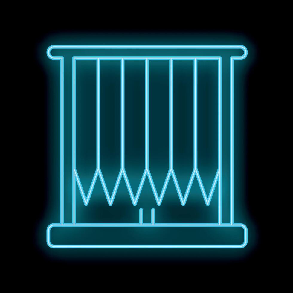 Blue neon icon of balcony railing with balusters on black brick wall background vector