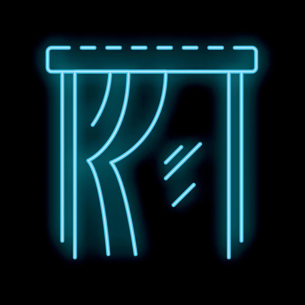 Glowing neon blue curtains icon illustration on a black background vector
