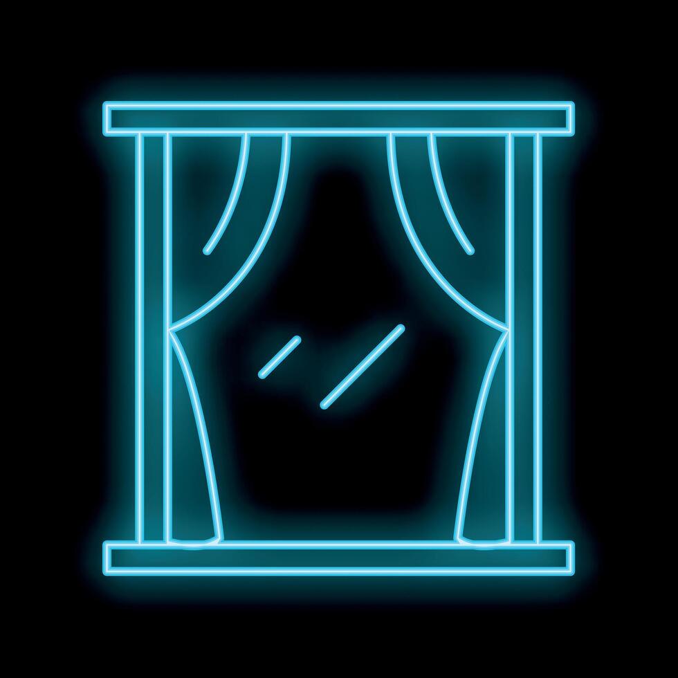 Blue neon window with curtains shining in the dark vector