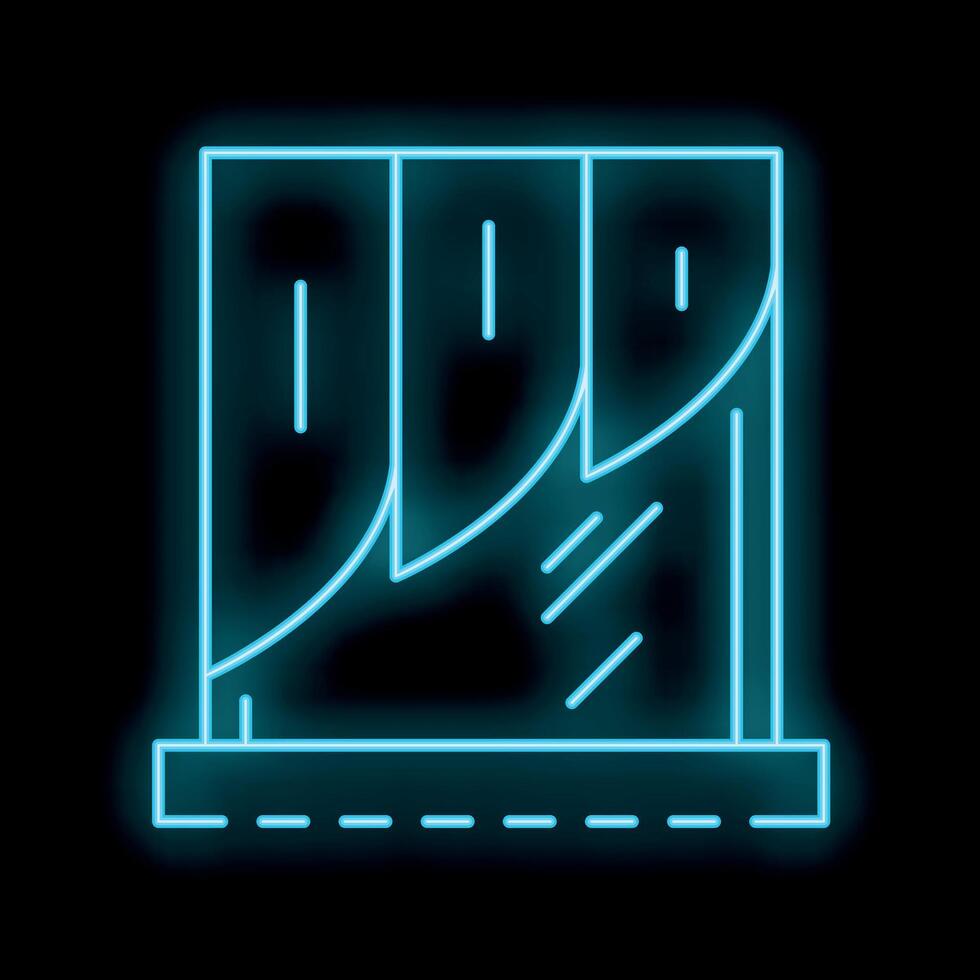 Glowing neon line icon illustration of a window covering with textile and fabric for the home, isolated on a black background vector
