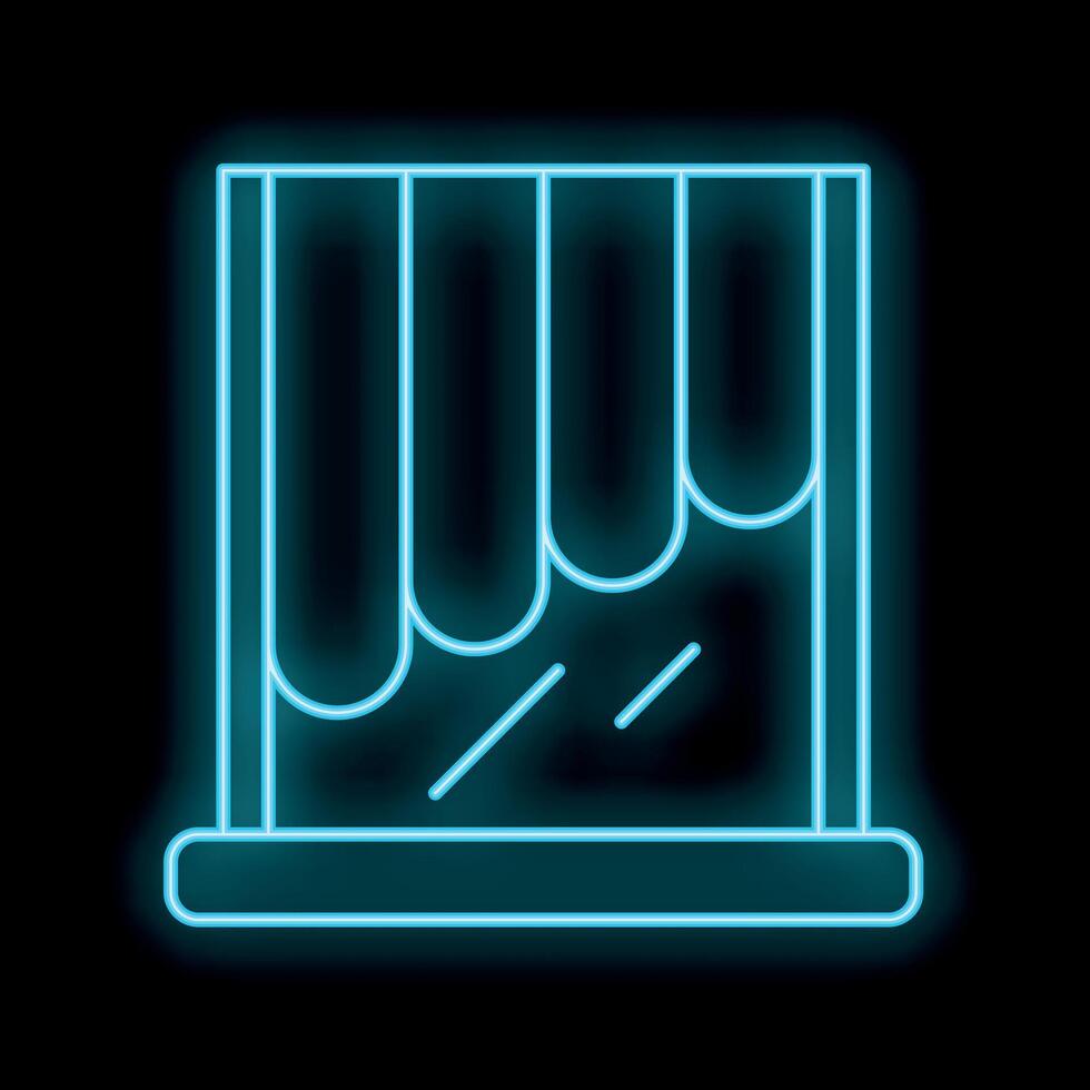 Glowing neon line window with curtains icon isolated on black background. Vector illustration