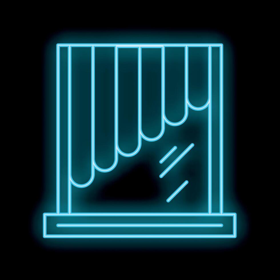 Glowing neon line window with curtains icon isolated on black background for your design vector