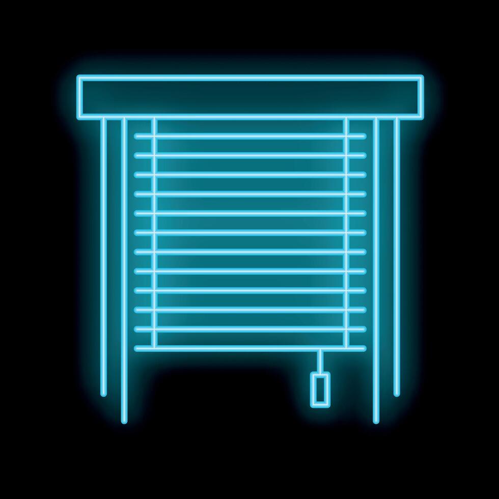 Blue neon icon of window blind glowing on black background vector