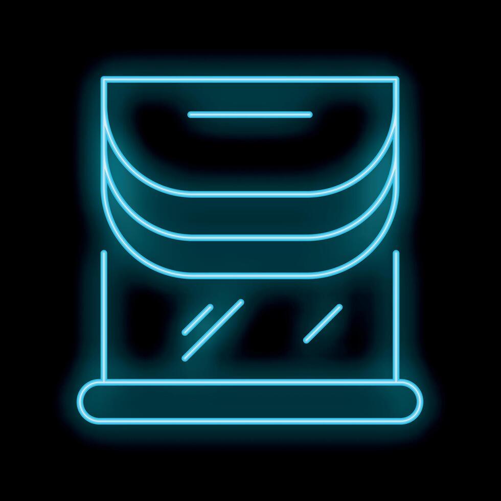 Blue neon sign of a food processor with a glass bowl on a black background vector