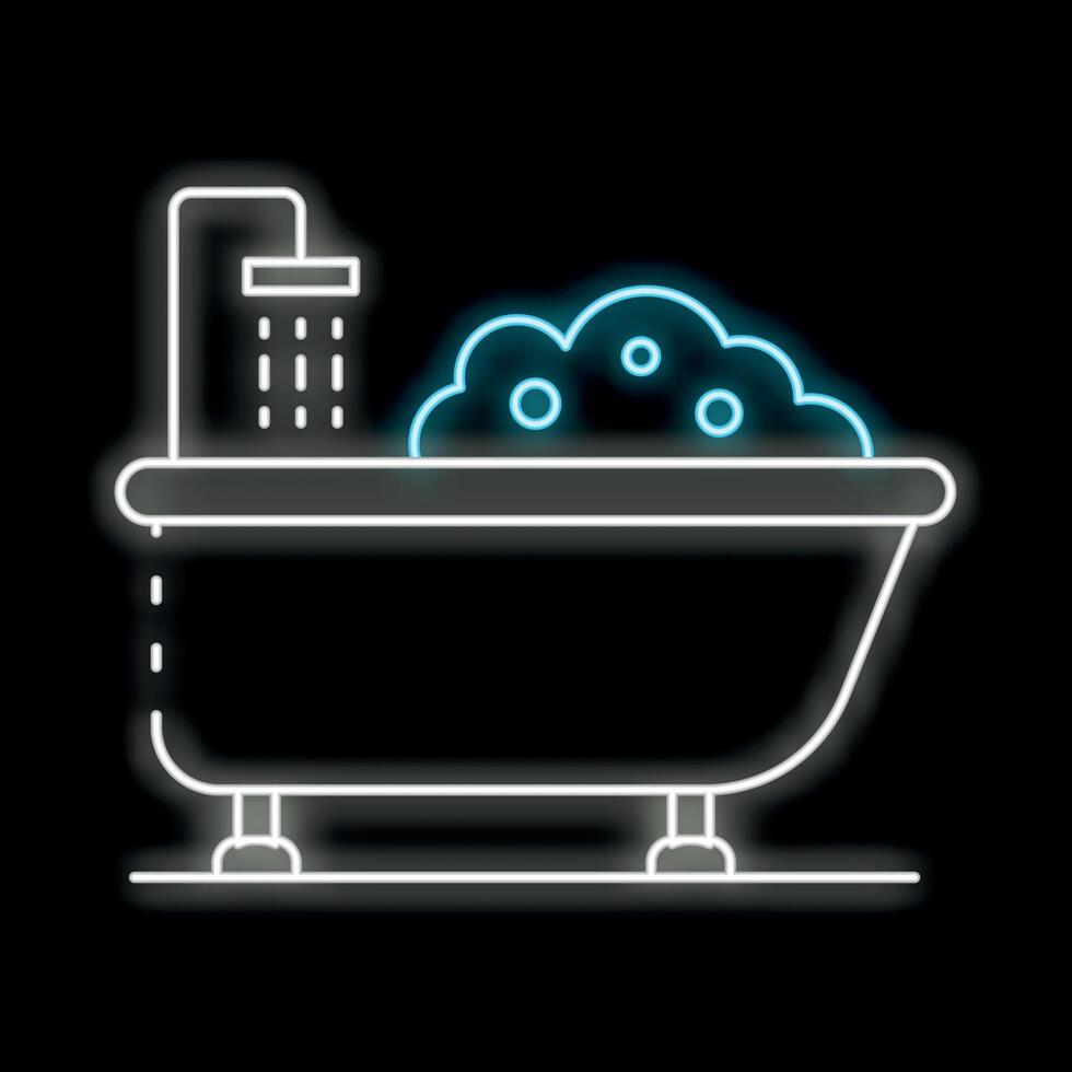 Neon bath with bubbles and shower running vector