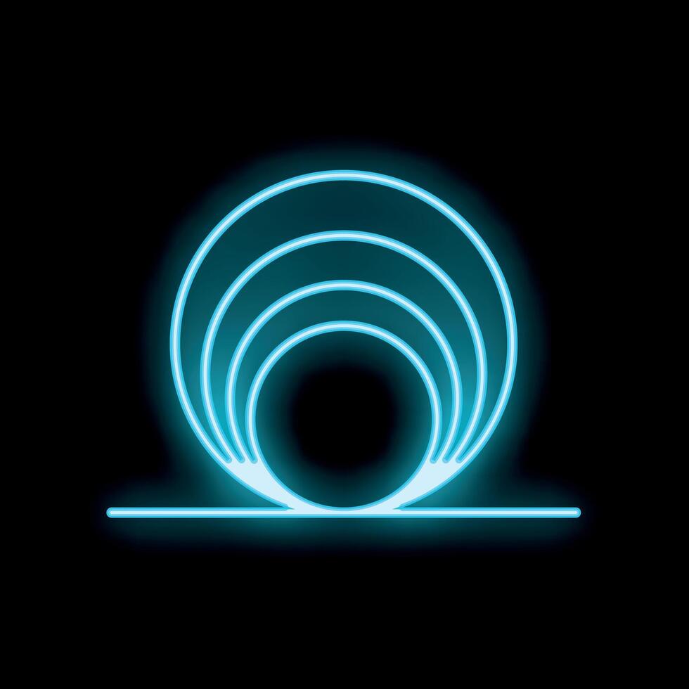 Neon blue glowing concentric circles forming an abstract shape on black background vector