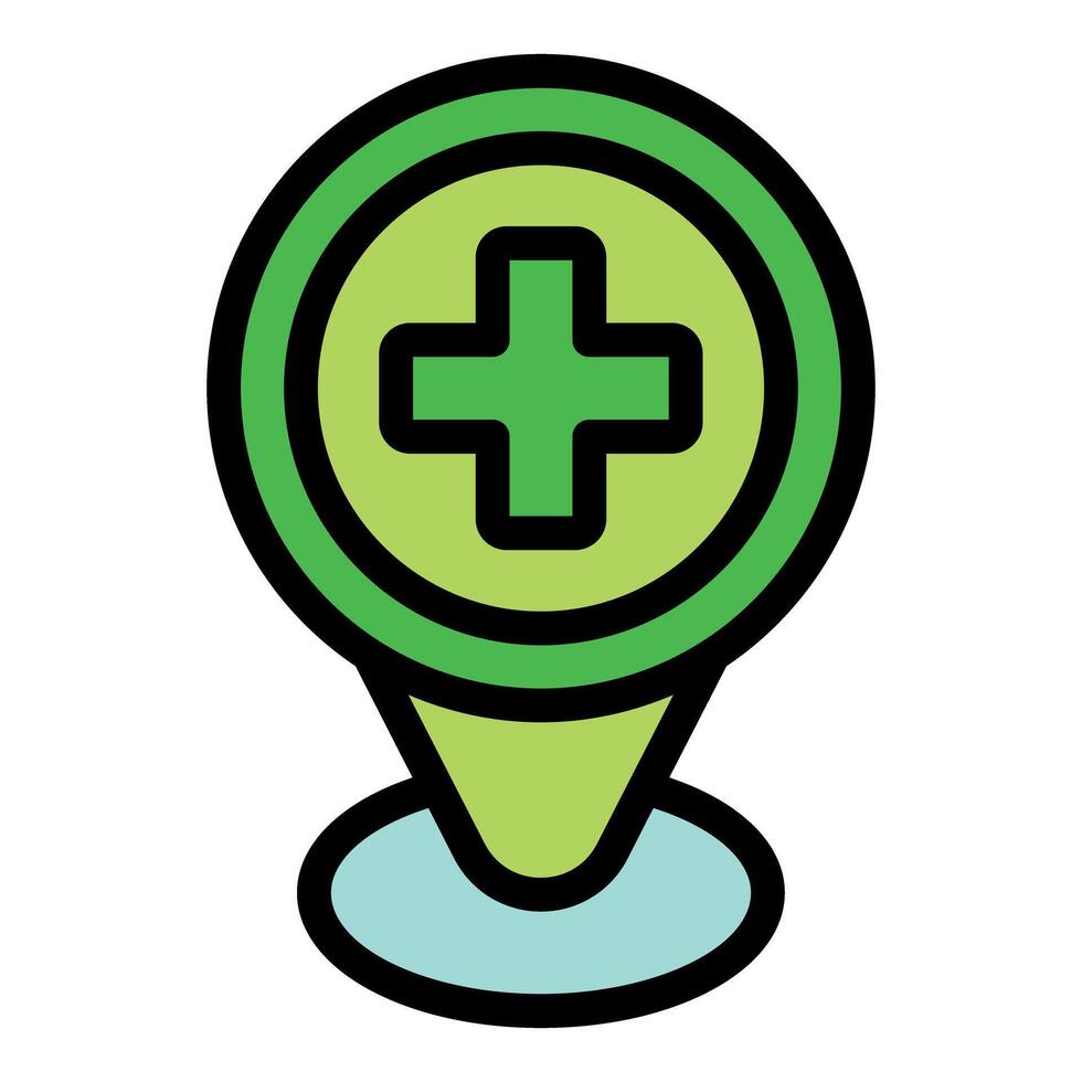 Green location pin pointing medical cross symbol vector