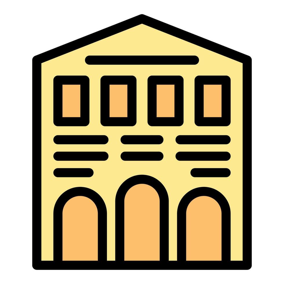 Yellow building facade with three arches and windows representing a public institution vector