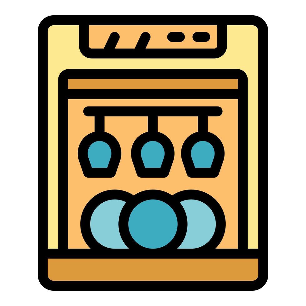Dishwasher holding clean dishes and cups, kitchen appliance icon vector