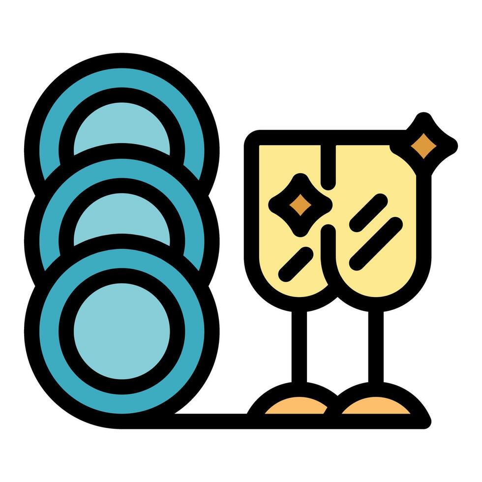 Dishwasher leaving sparkling clean wine glasses next to stack of plates vector