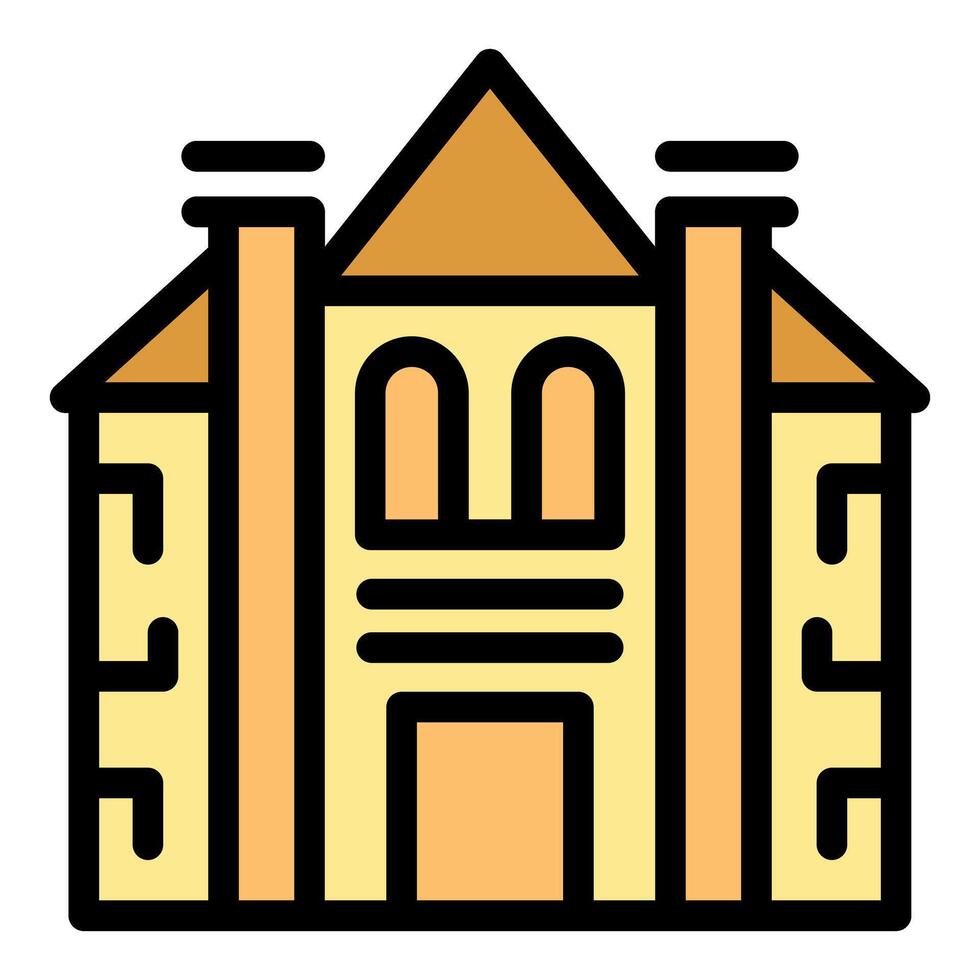 Big old house facade with two chimneys and arched windows icon vector