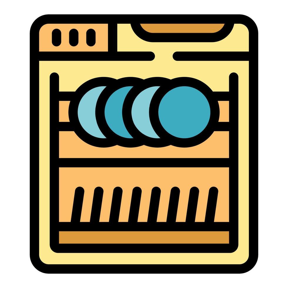 Dishwasher keeping clean plates on a rack and drying them vector