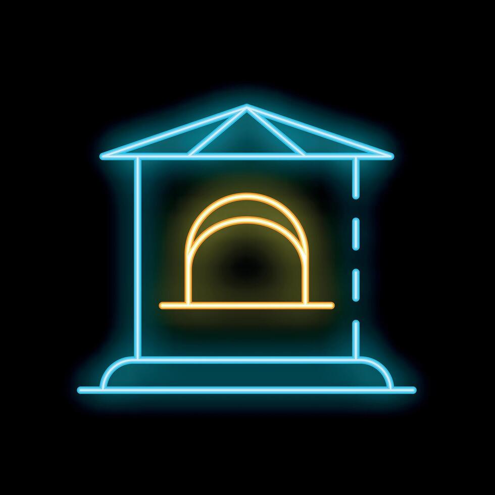 Glowing neon line traditional clay oven icon isolated on black background. Symbol, logo illustration. Vector