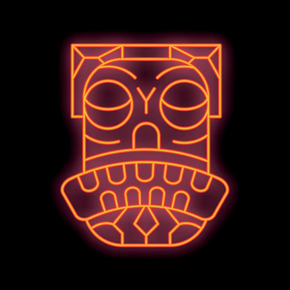 Glowing neon sign depicting tiki idol on black background vector