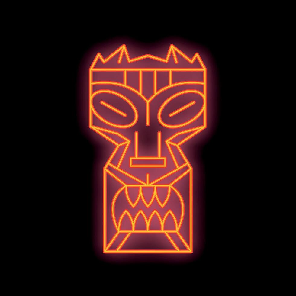 Red neon light showing tiki idol with angry face vector