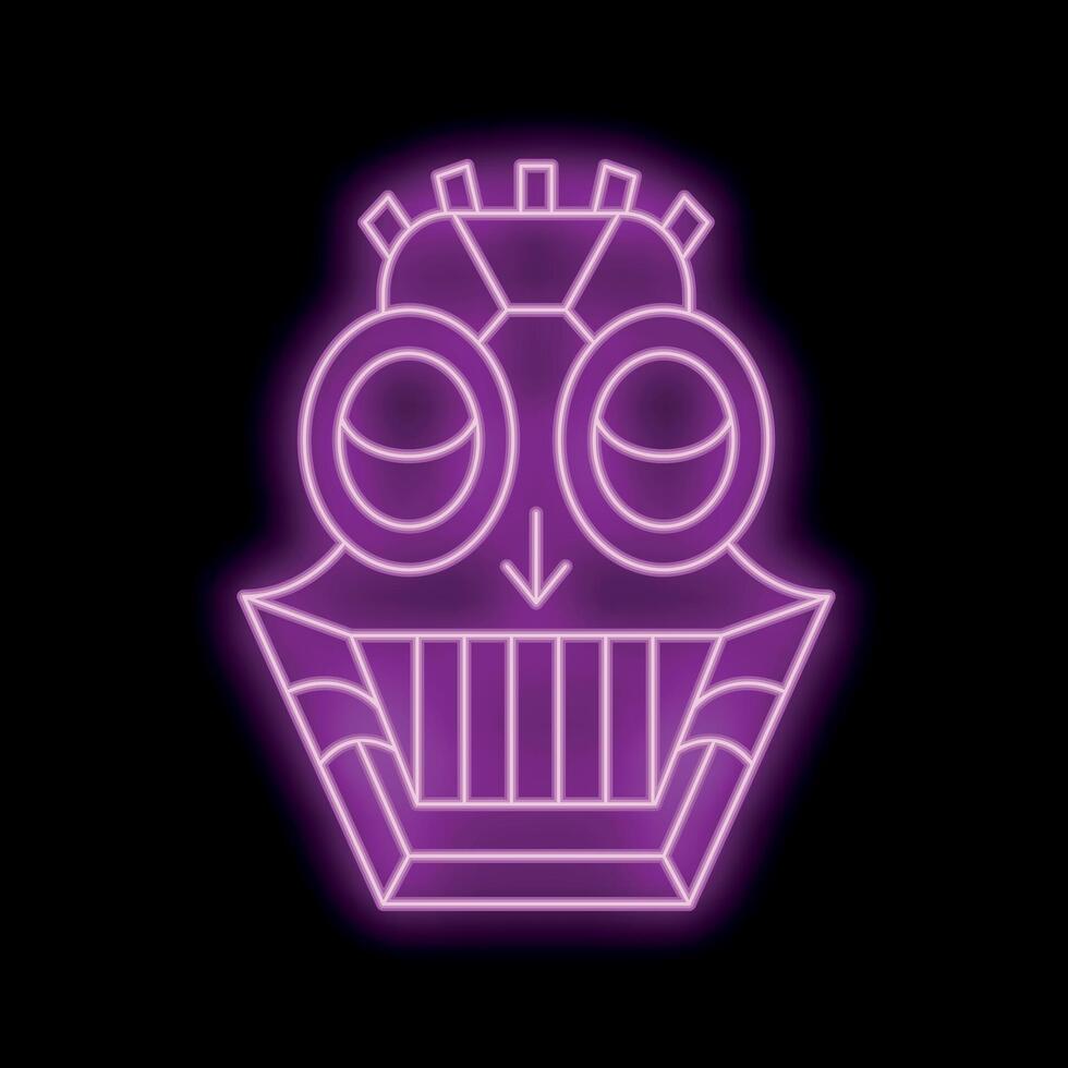 Purple neon sign showing a tiki mask on black background vector