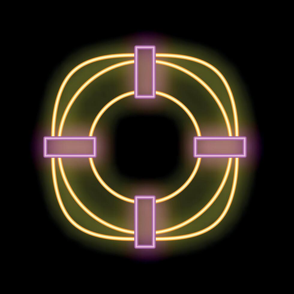 Glowing neon lifebuoy shining on a black background vector
