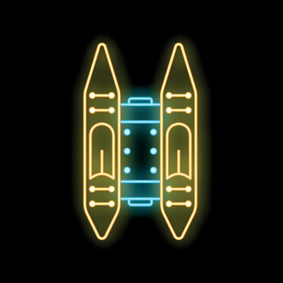 Glowing neon line rafting boat icon isolated on black background. Water sports, extreme sport, recreation icon. Vector illustration