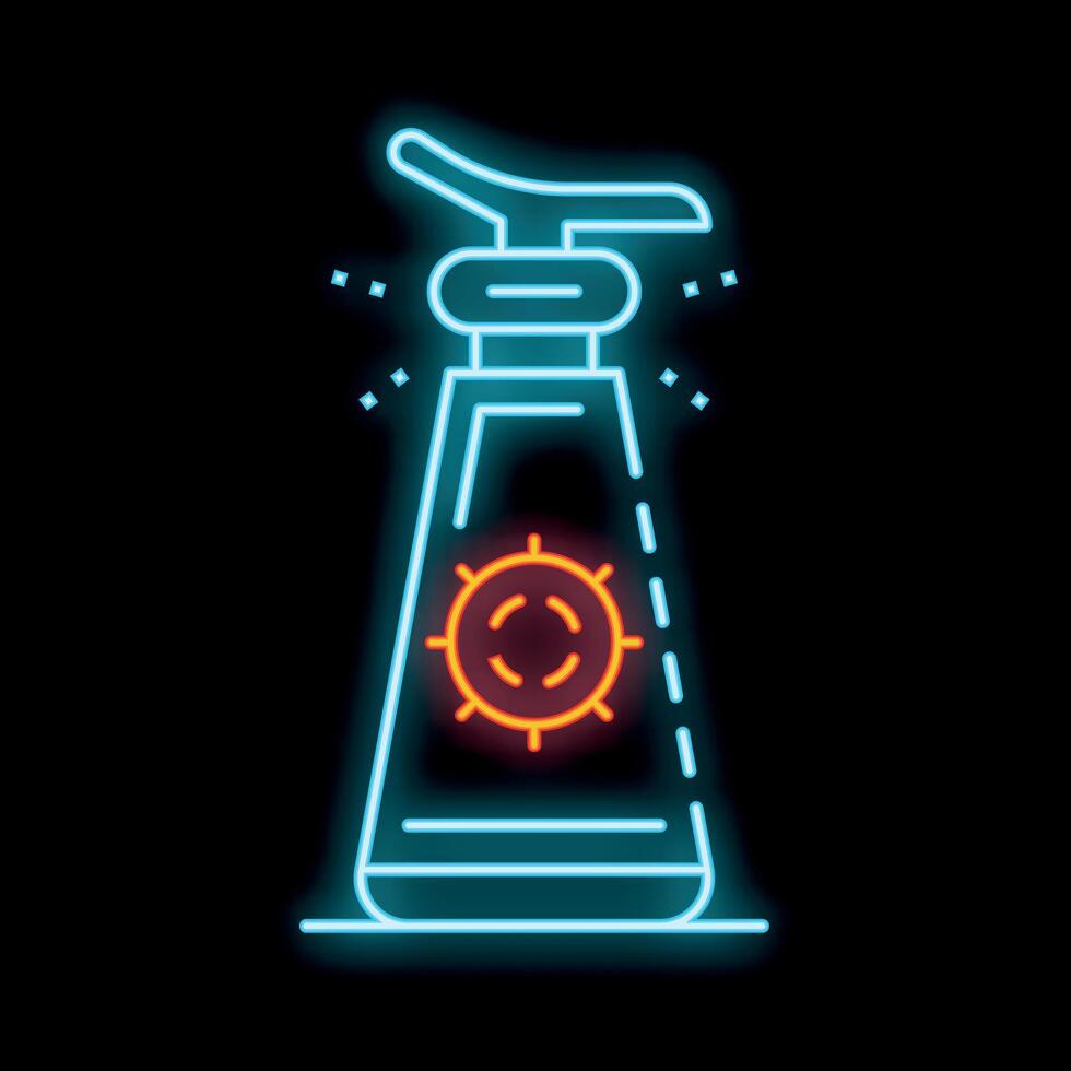 Neon sign of antiseptic disinfectant spraying liquid preventing virus spread vector