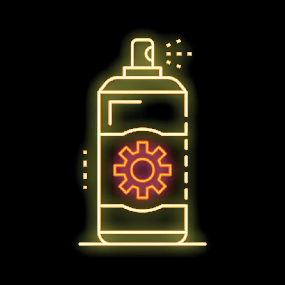 Glowing neon line spray can icon isolated on black background symbolizing maintenance vector