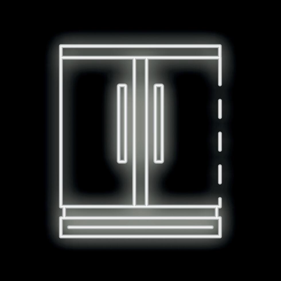 White neon refrigerator icon glowing on black background vector