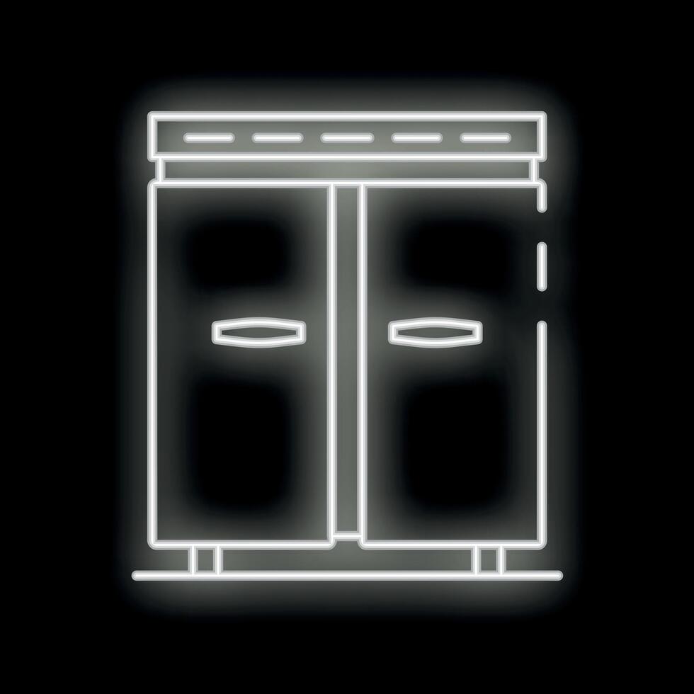 Neon refrigerator icon glowing on dark background vector