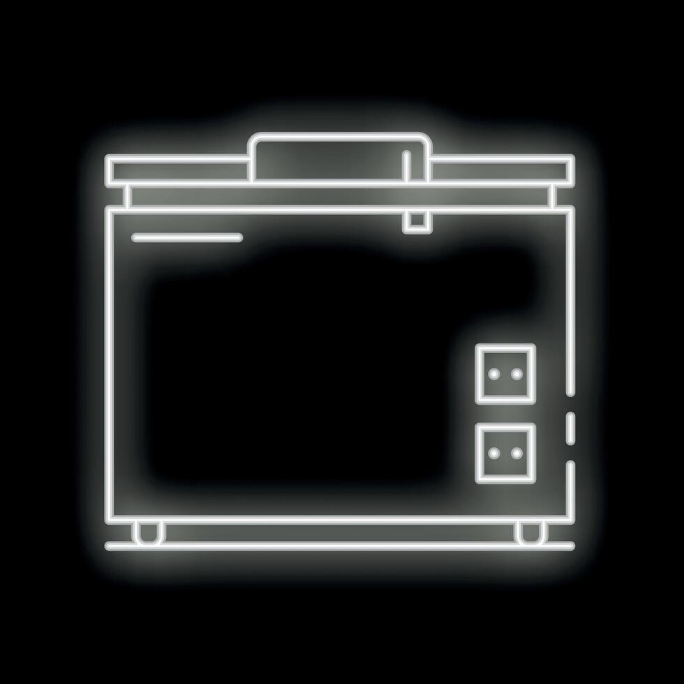 Glowing neon icon of a portable dishwasher showing on black background vector