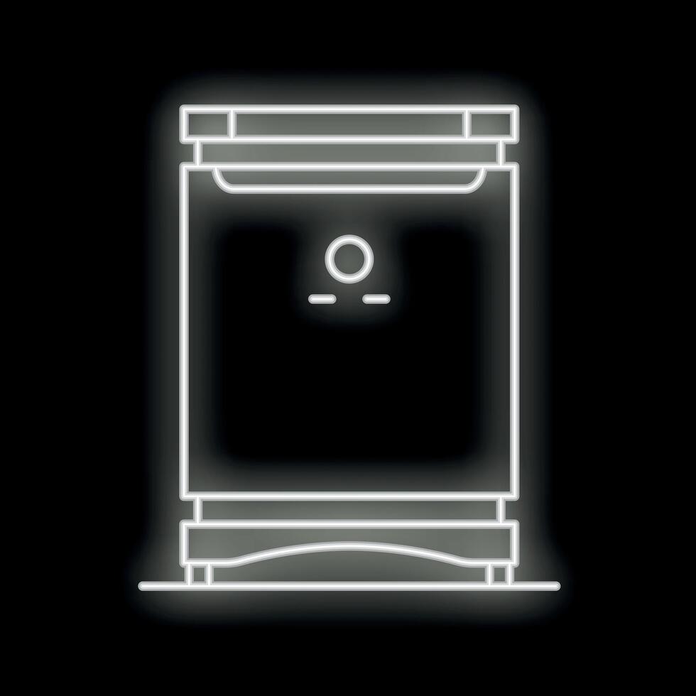 Glowing white neon line icon for a dishwasher is isolated on a black background vector