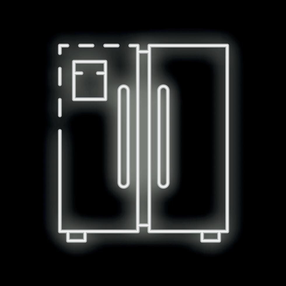 White neon refrigerator icon glowing in the dark vector