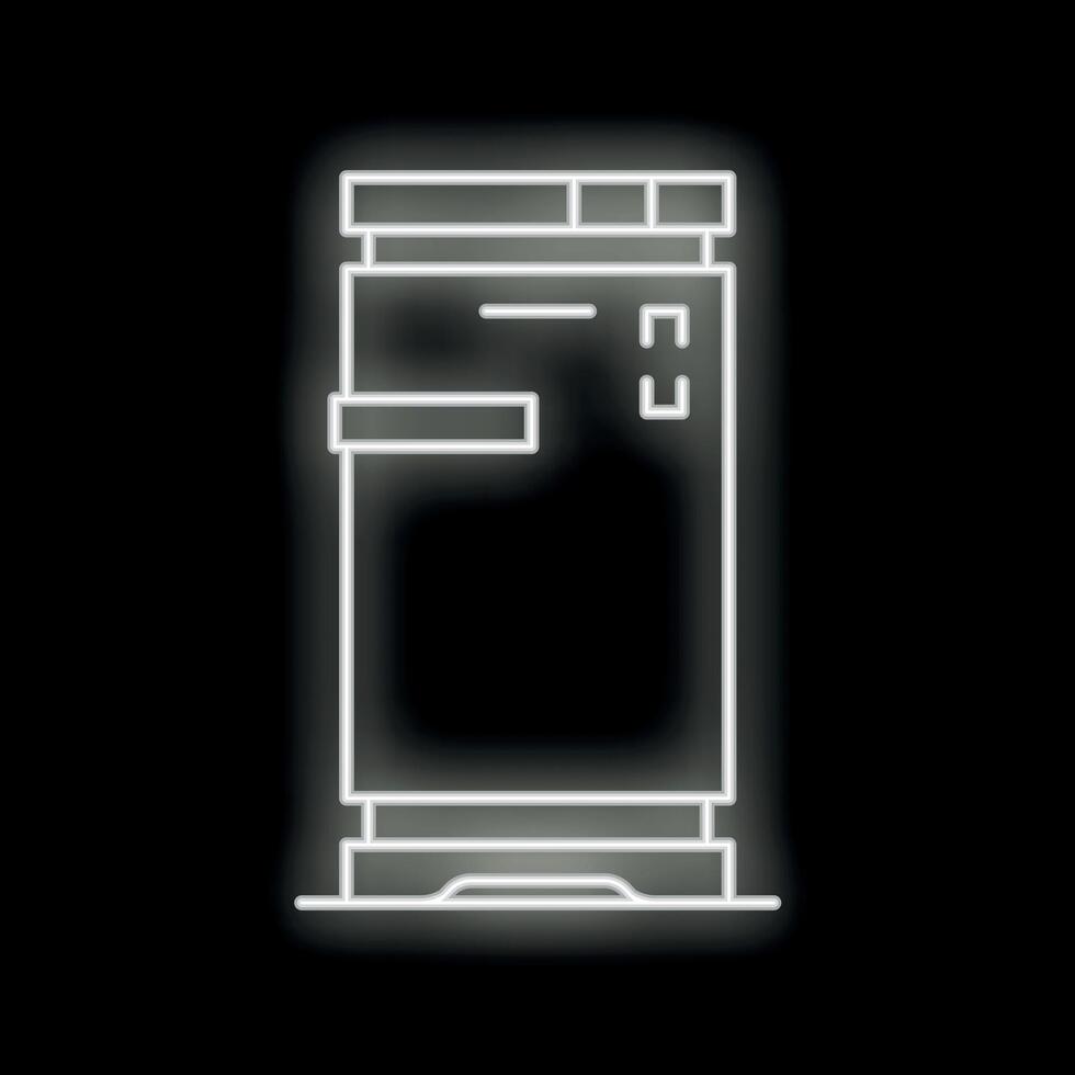 White neon refrigerator icon glowing on black background vector