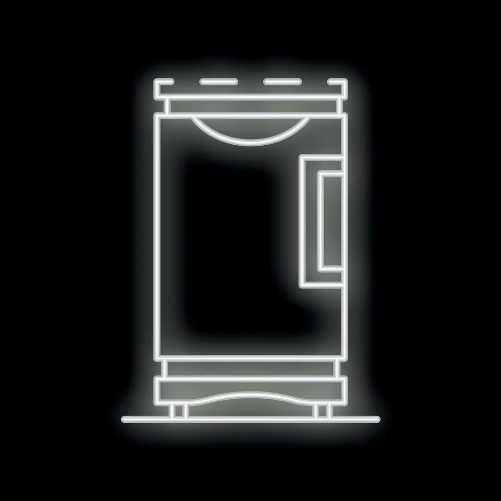 Glowing neon line coffee machine icon isolated on black background vector