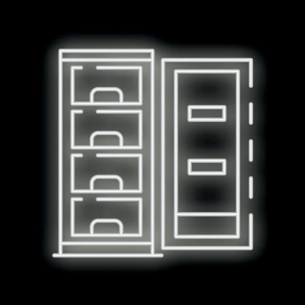 White neon cupboard with open door on black background vector