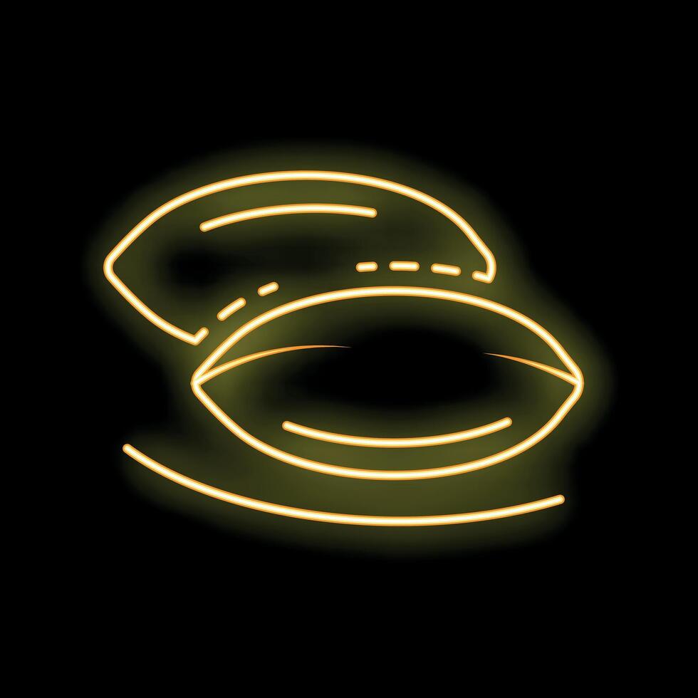 Yellow neon sign of two pistachios on a black background vector