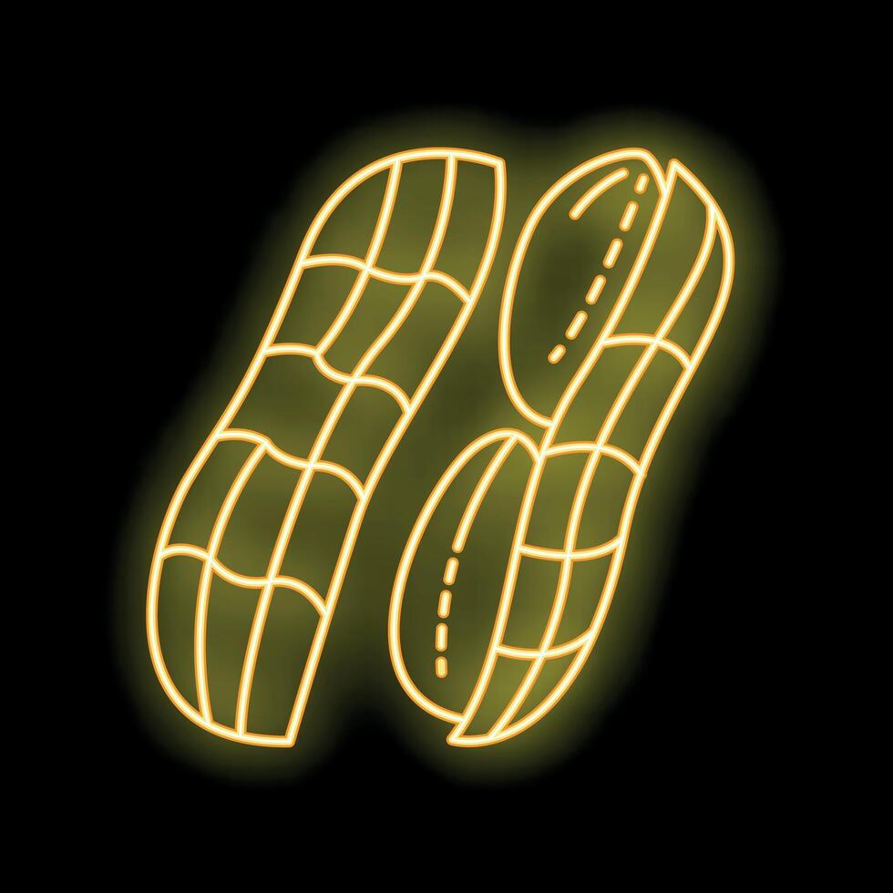 Bright yellow neon peanut in shell and peeled on black background vector