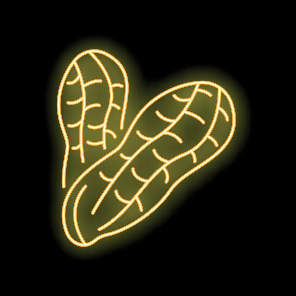 Bright yellow neon sign showing peanuts forming a heart shape vector