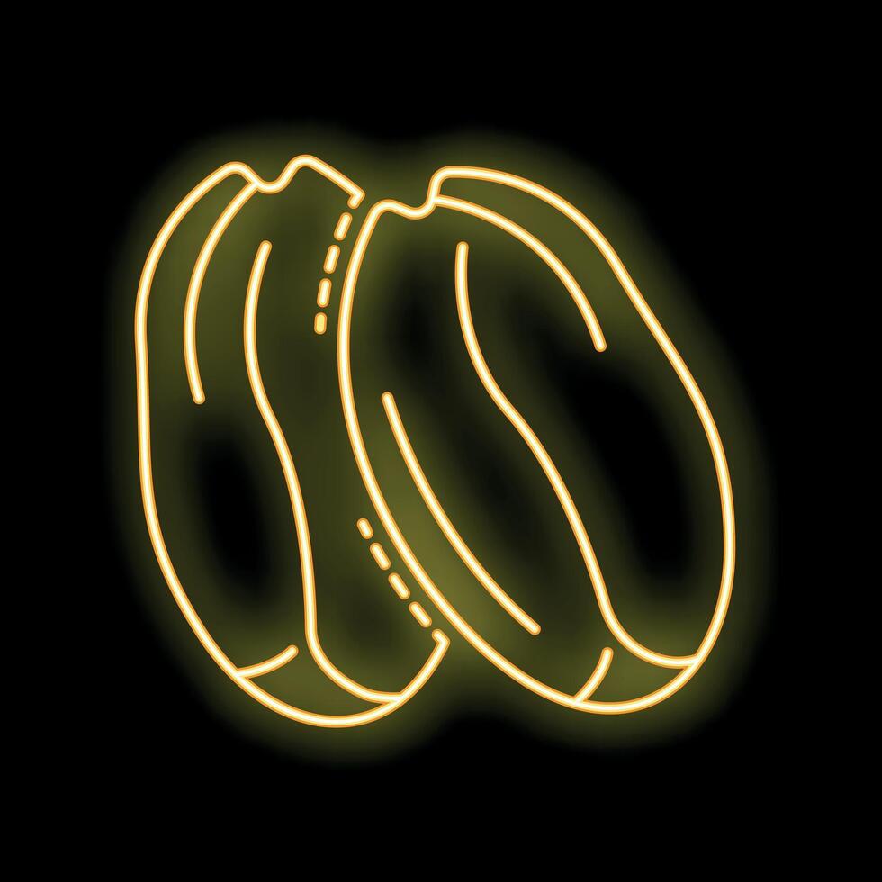Glowing neon line coffee beans on black background vector
