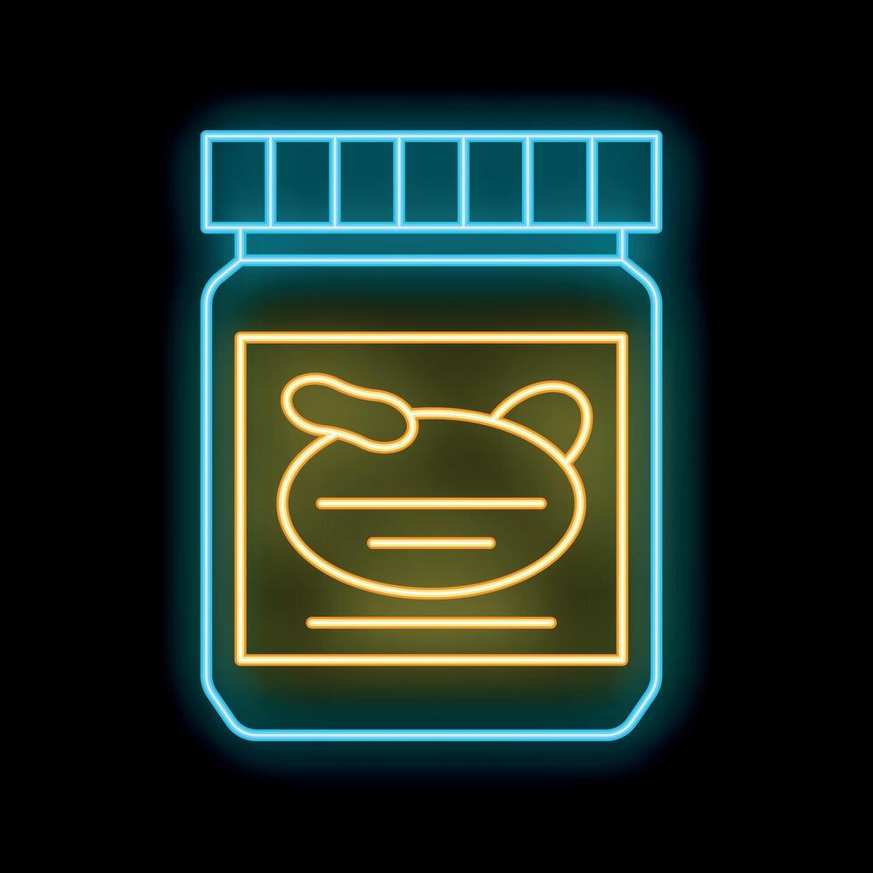 Glowing neon line jar of peanut butter icon isolated on black background. Vector