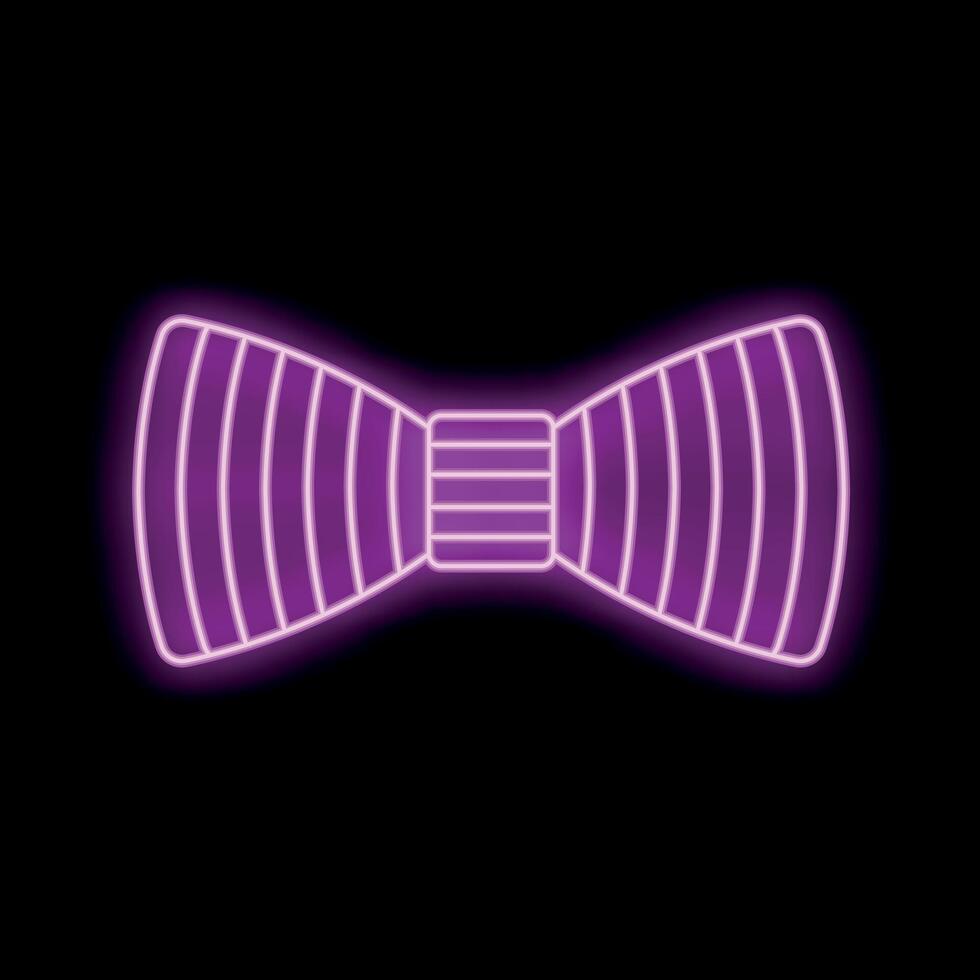 Purple neon bow tie shining on black background vector